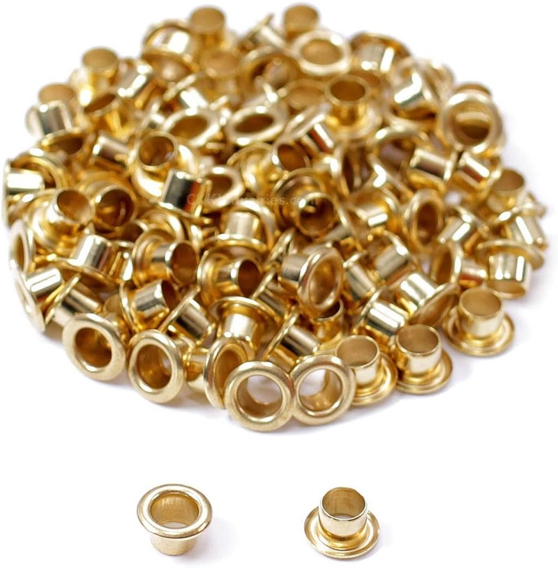 Holstex [100 Pack] HolsterSmith Polished Brass Eyelets - (#8-6 Length) - (1/4 in. Diameter) - (USA Made) - Rivets for DIY Kydex Holsters, Leather Shoes, and Canvas Cloth - Image 1